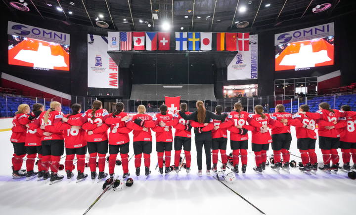 Team Switzerland stands on the blueline after win over Germany
