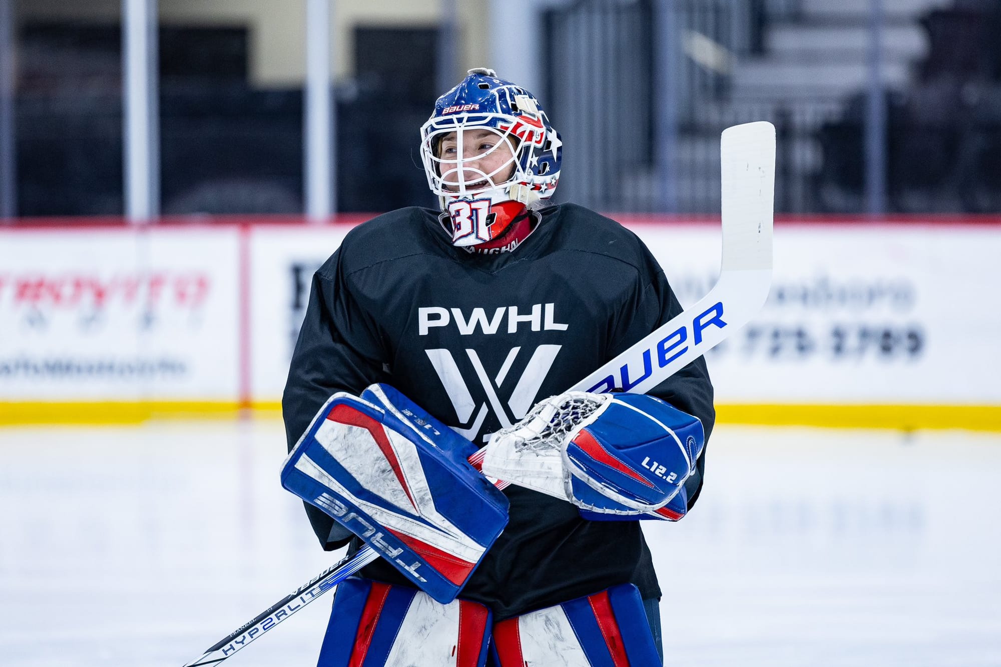 Photo of Aerin Frankel in a black PWHL practice jersey