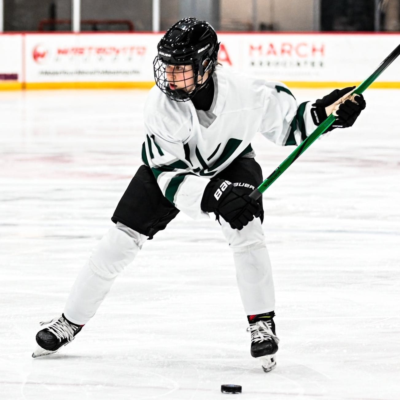 Alina Müller winds up for a slap shot during a PWHL pre-season game.