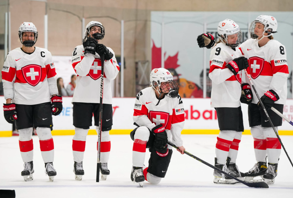 Switzerland stands on the blueline after a Bronze Medal loss to Czechia