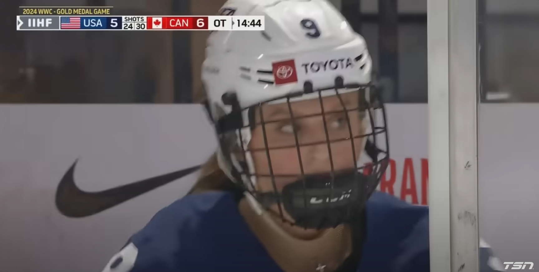 Kirsten Simms leaves the box following Canada's game winner (via TSN)