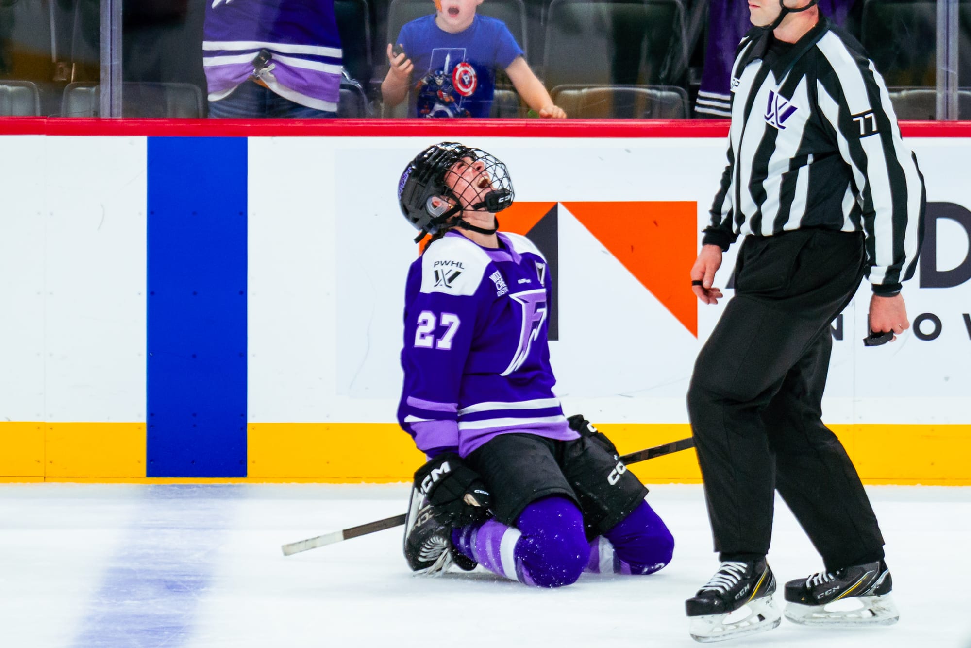 Taylor Heise celebrates scoring the series winning goal