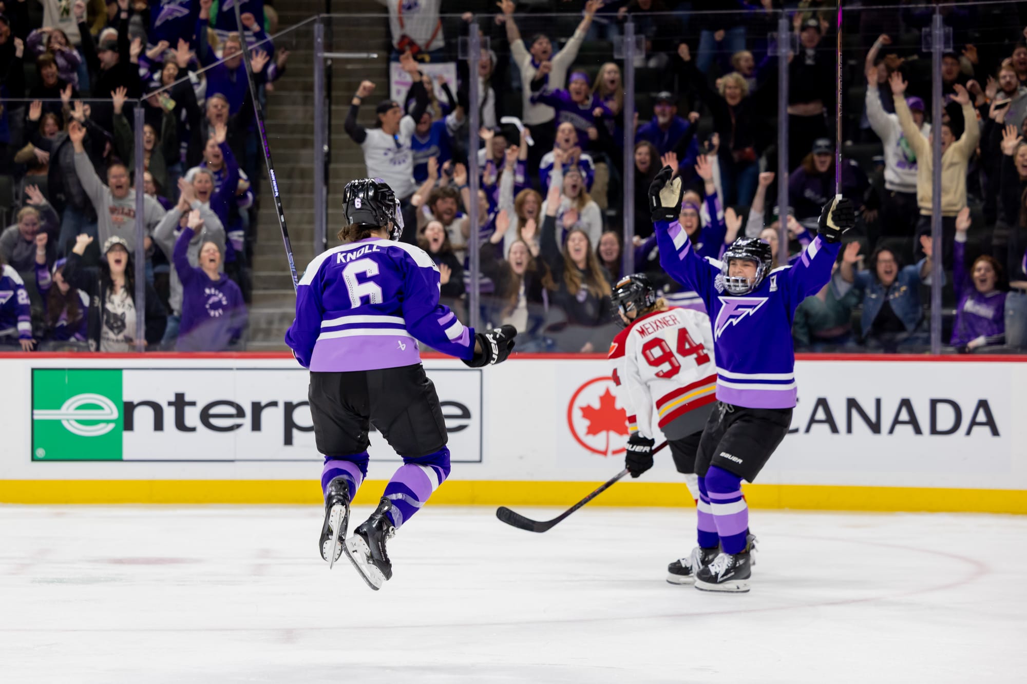 Sophie Jaques and Katy Knoll celebrate a goal