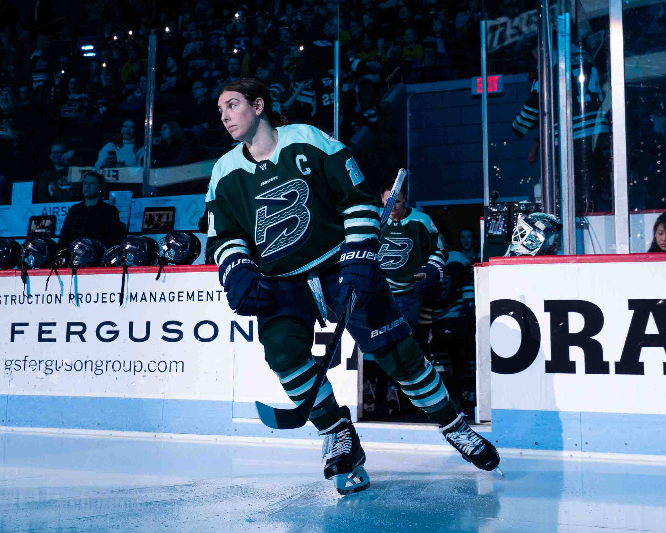 Knight skates onto the ice ahead of a game at Agganis Arena. Photo courtesy of the PWHL.