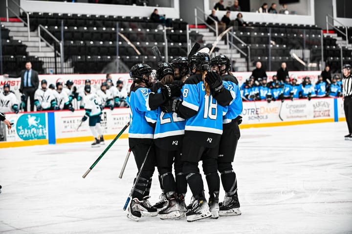 PWHL Toronto celebrates a goal against PWHL New York