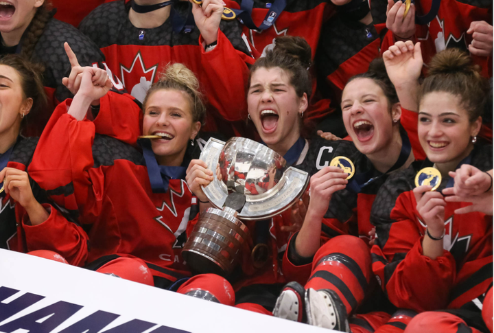 Canada celebrating after winning 2023 U18 World Championships