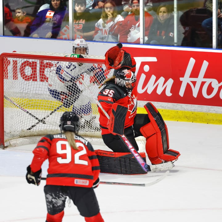 Ann-Renée Desbiens makes a save in Game Four of the Rivalry Series