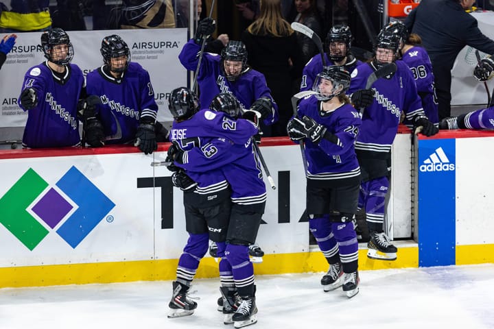 PWHL Montreal celebrates a shootout win (Photo Cred: Kelly Hagenson/PWHL)