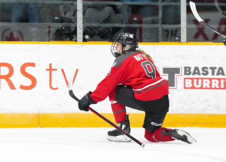 Daryl Watts Celebrates A Goal (Photo Cred: Andrea Cardin/Freestyle Photography/PWHL)